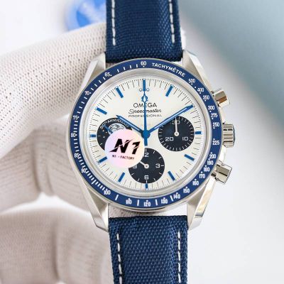 N1 Factory Omega Speedmaster 3861 Manual Winding Ceramic Bezel Fabric Strap Watch